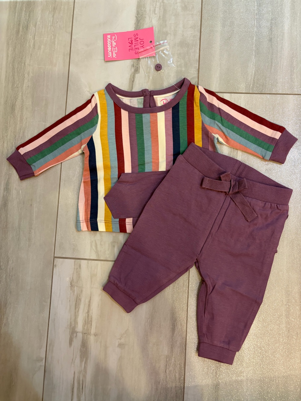 NWT RuffleButts Enchanted Rainbow Stripe Long Sleeve Top & Jogger Set girls 0-3M